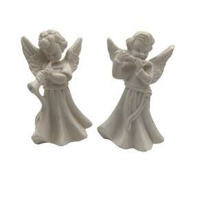 Vintage White Porcelain Angel Figurines Set of 2 Christmas Decor